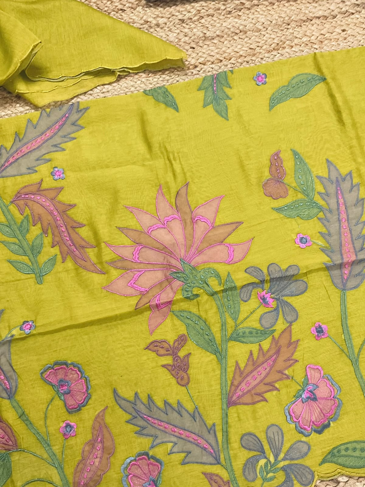 Pure Mul Chanderi Embroidered Suit - Green