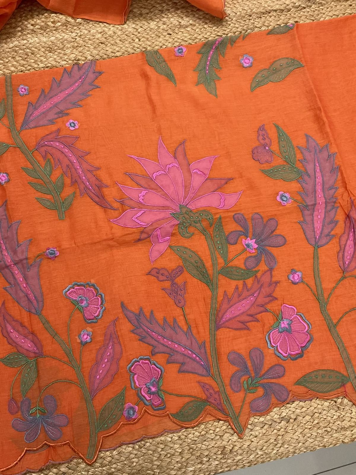 Pure Mul Chanderi Embroidered Suit - Orange