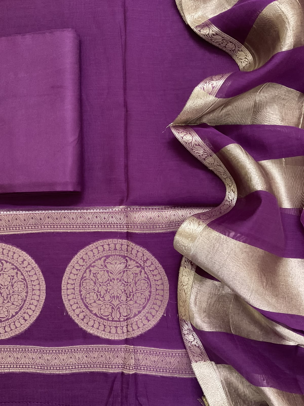 Pure Mul Chanderi Tissue Banarasi Weaved Suit - Violet