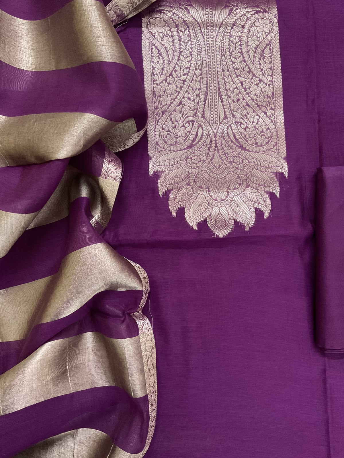 Pure Mul Chanderi Tissue Banarasi Weaved Suit - Violet