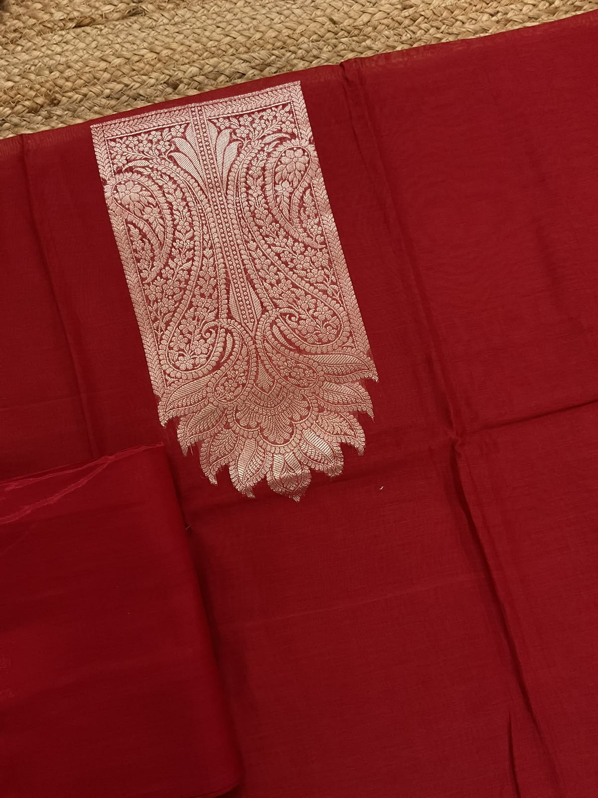 Pure Mul Chanderi Tissue Banarasi Weaved Suit - Dark Red