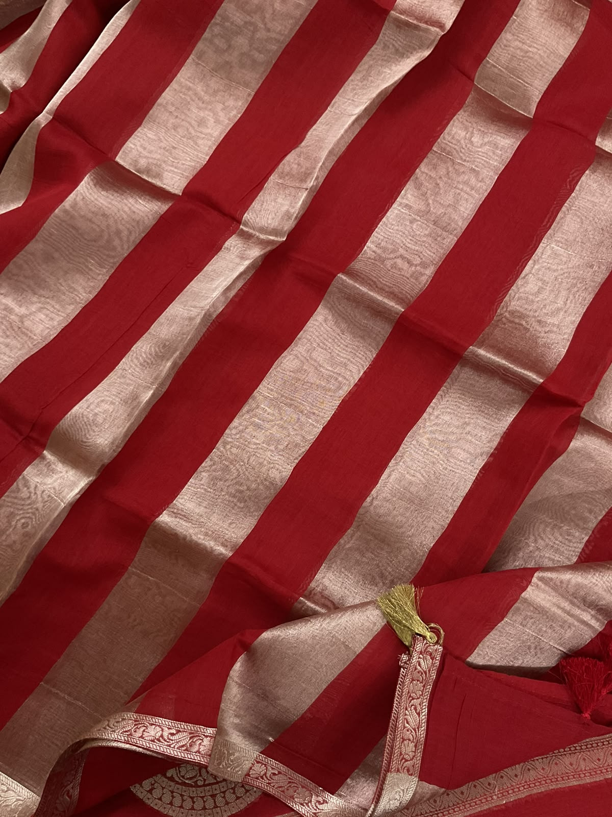 Pure Mul Chanderi Tissue Banarasi Weaved Suit - Dark Red