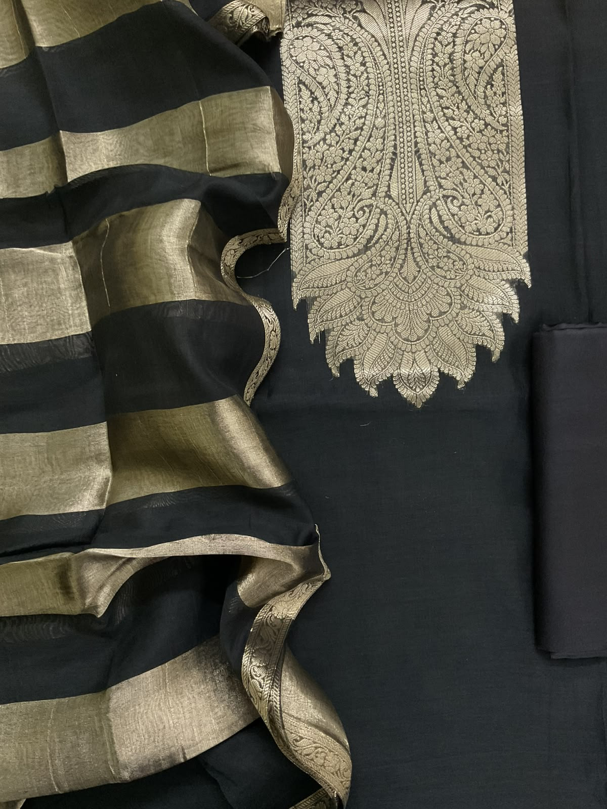 Pure Mul Chanderi Tissue Banarasi Weaved Suit - Black
