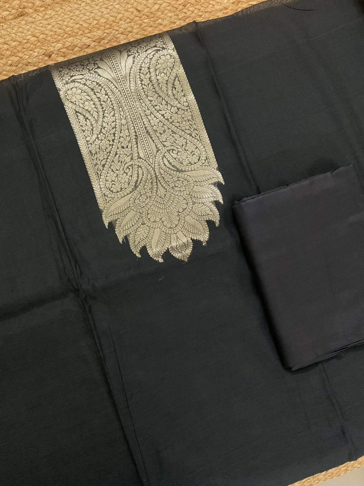 Pure Mul Chanderi Tissue Banarasi Weaved Suit - Black