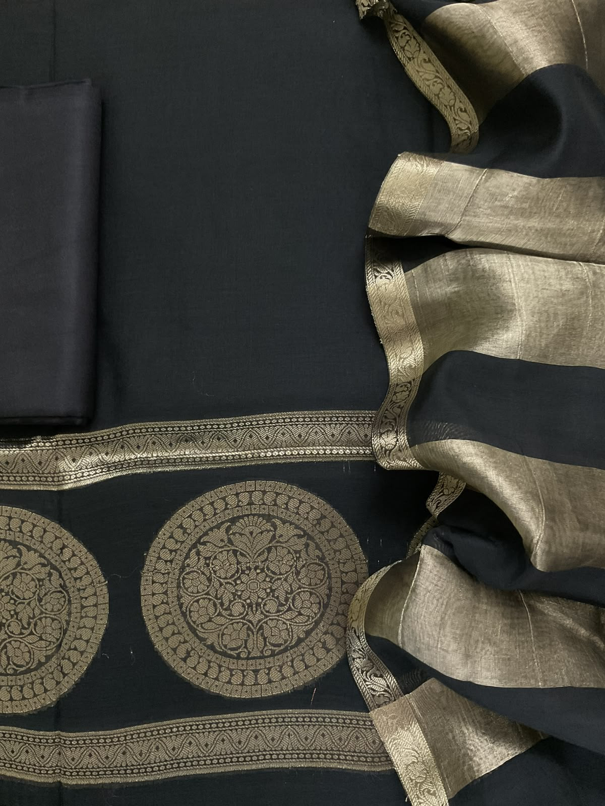 Pure Mul Chanderi Tissue Banarasi Weaved Suit - Black