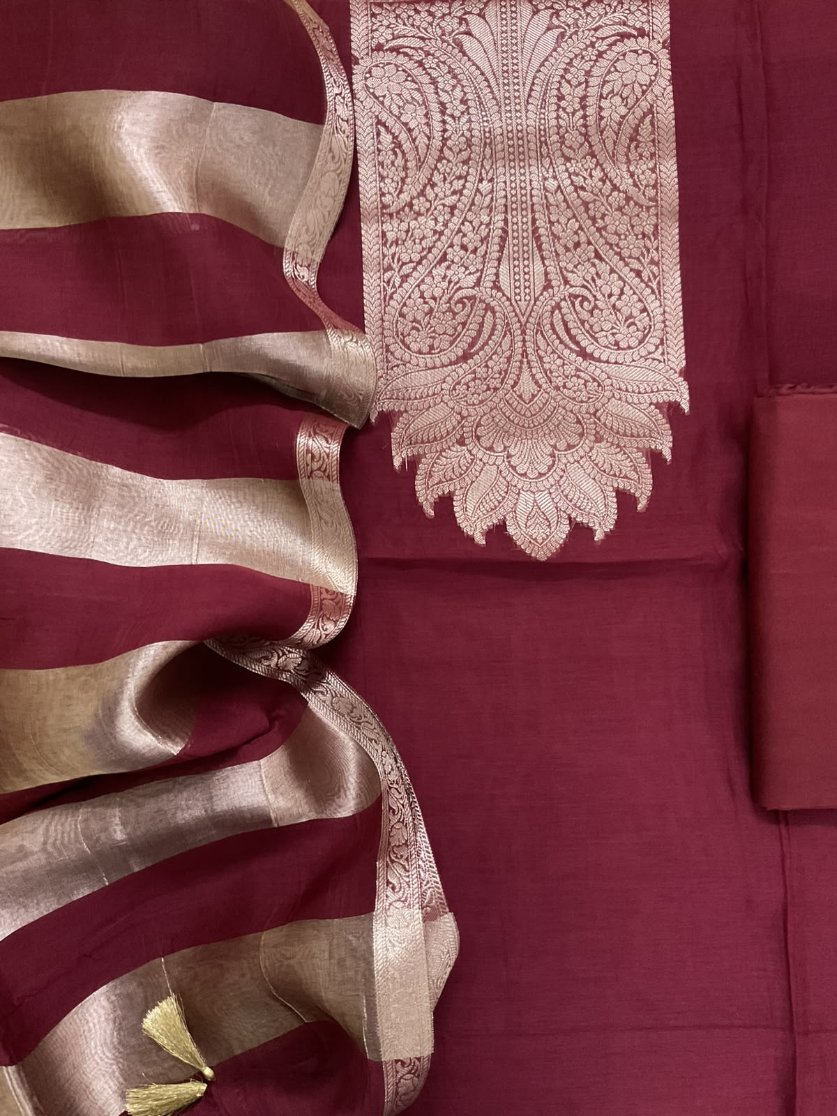 Pure Mul Chanderi Tissue Banarasi Weaved Suit - Maroon