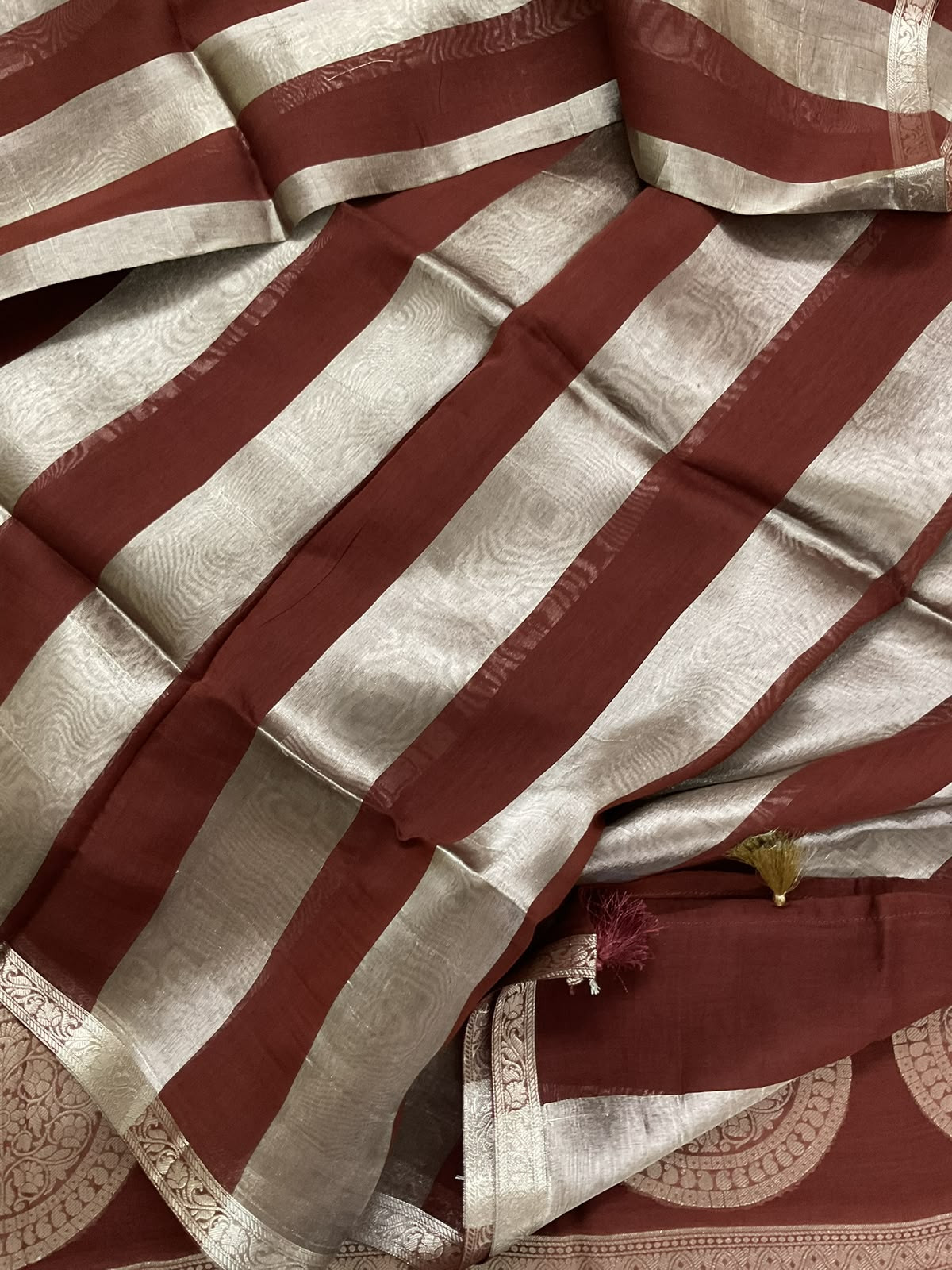 Pure Mul Chanderi Tissue Banarasi Weaved Suit - Brown