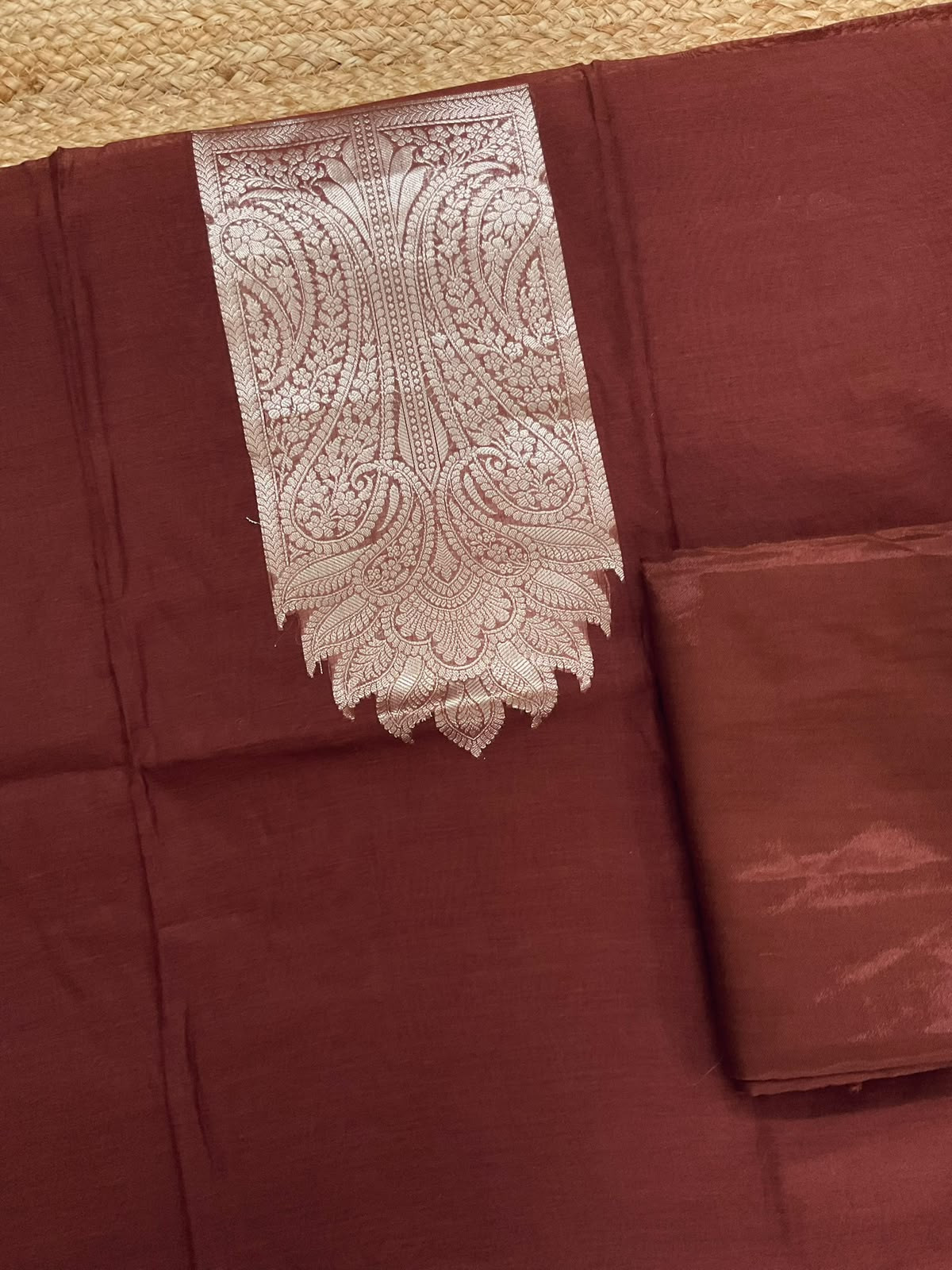 Pure Mul Chanderi Tissue Banarasi Weaved Suit - Brown
