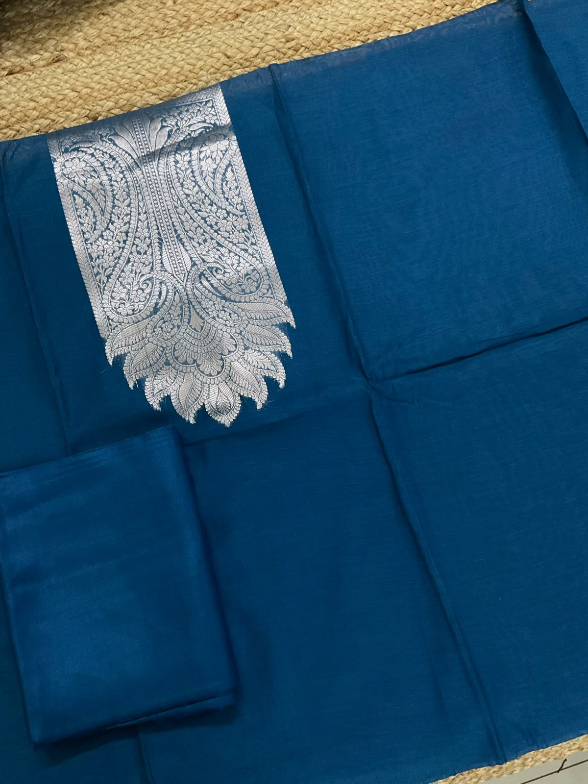 Pure Mul Chanderi Tissue Banarasi Weaved Suit - Blue