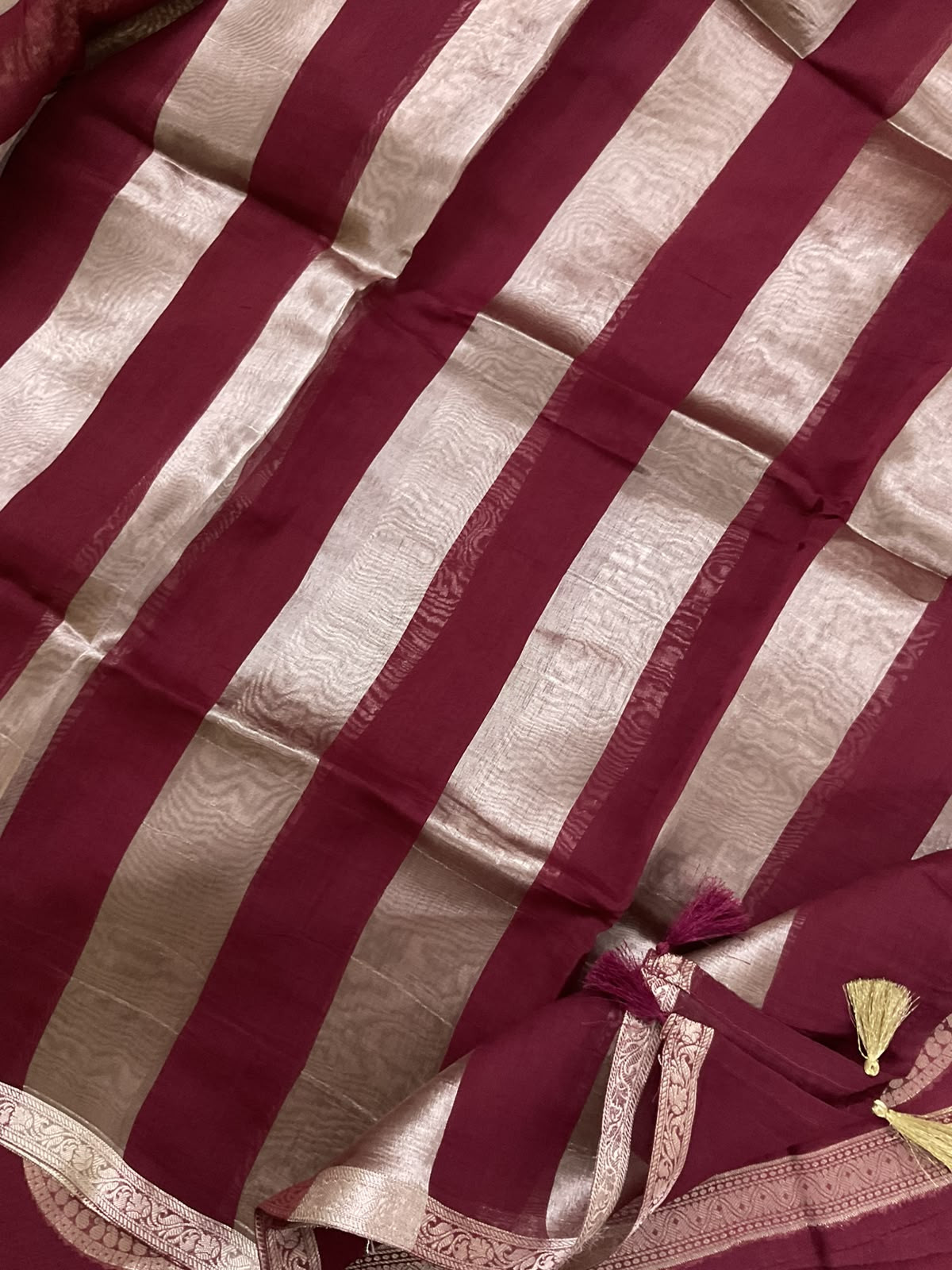 Pure Mul Chanderi Tissue Banarasi Weaved Suit - Maroon