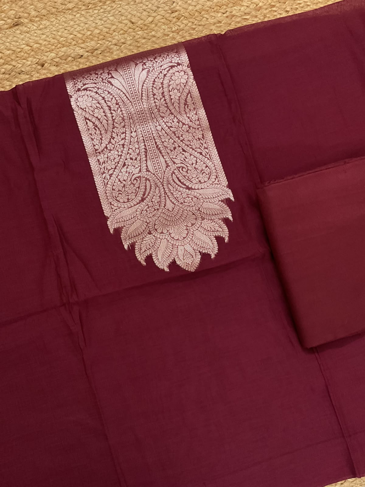 Pure Mul Chanderi Tissue Banarasi Weaved Suit - Maroon
