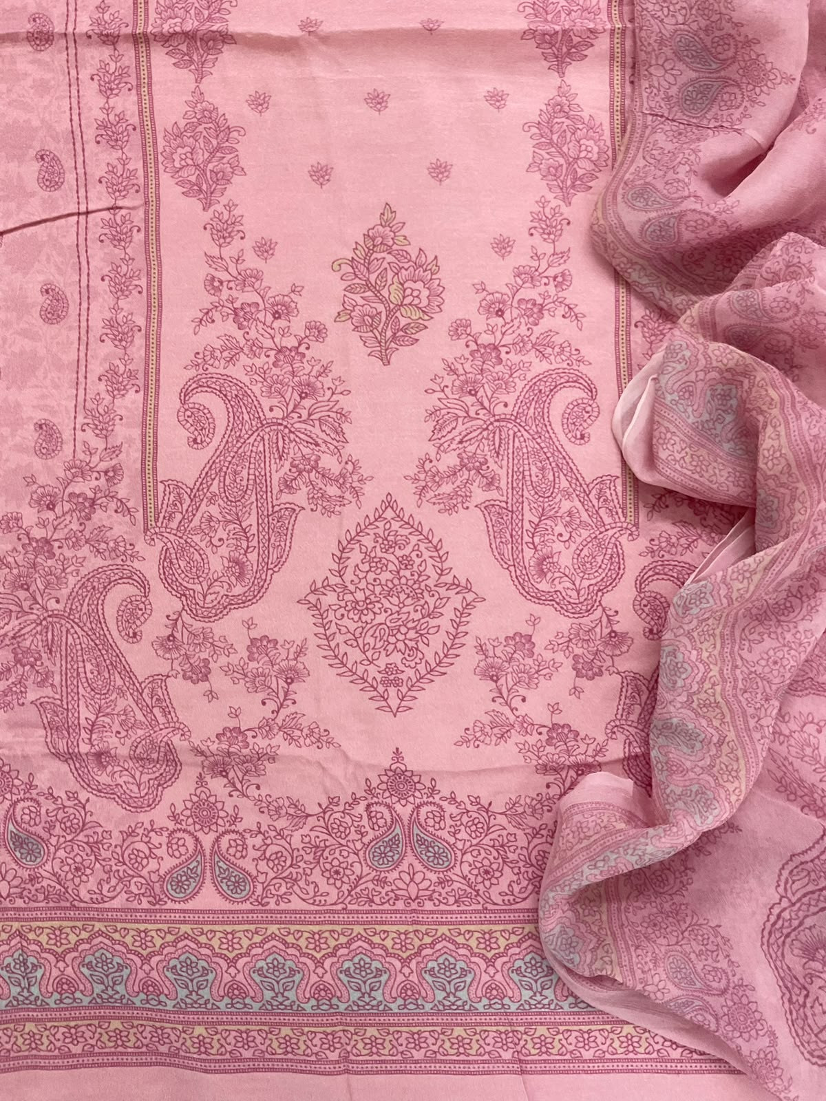 Pure Muslin Silk Printed Suit - Pink