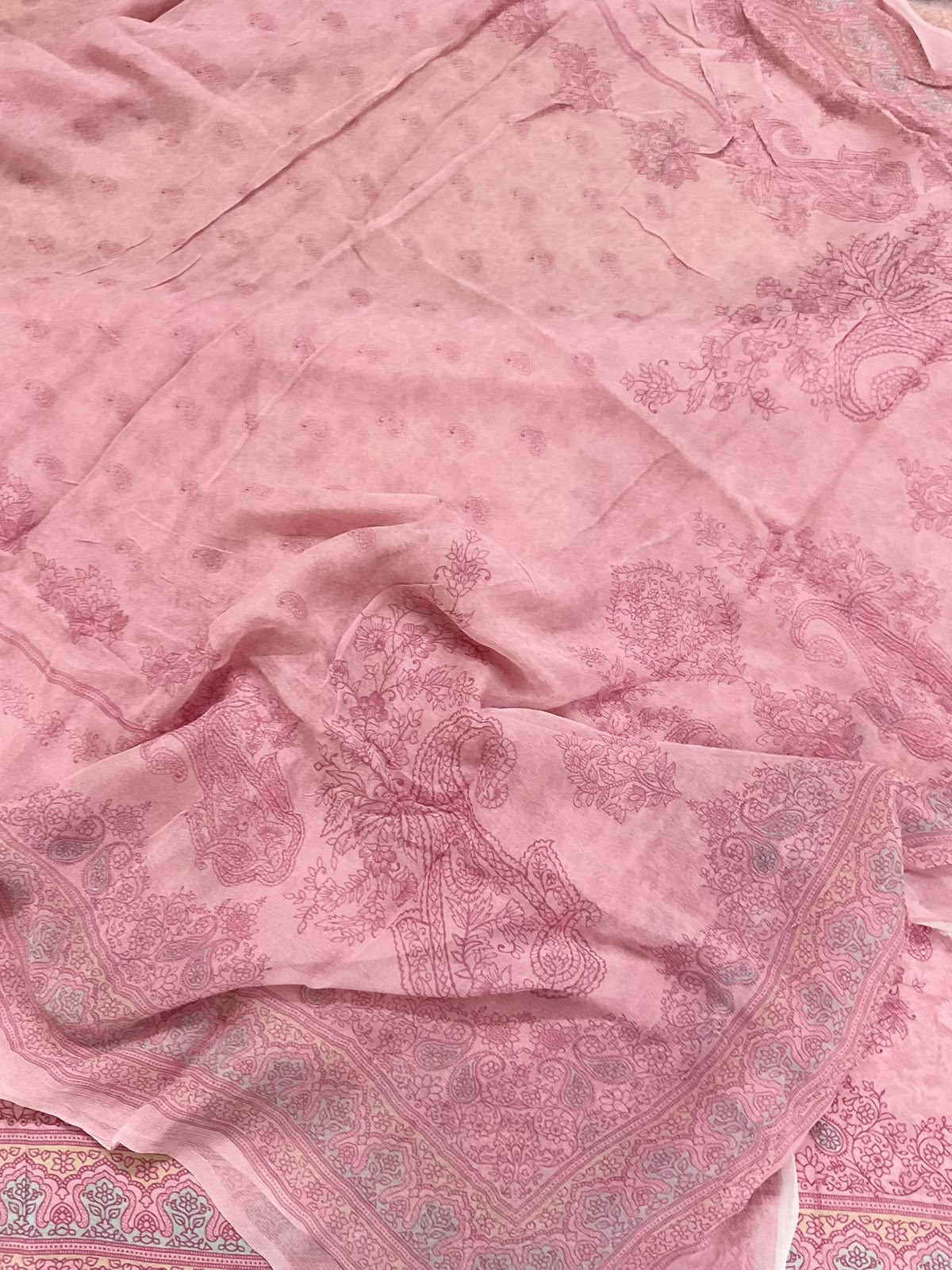 Pure Muslin Silk Printed Suit - Pink