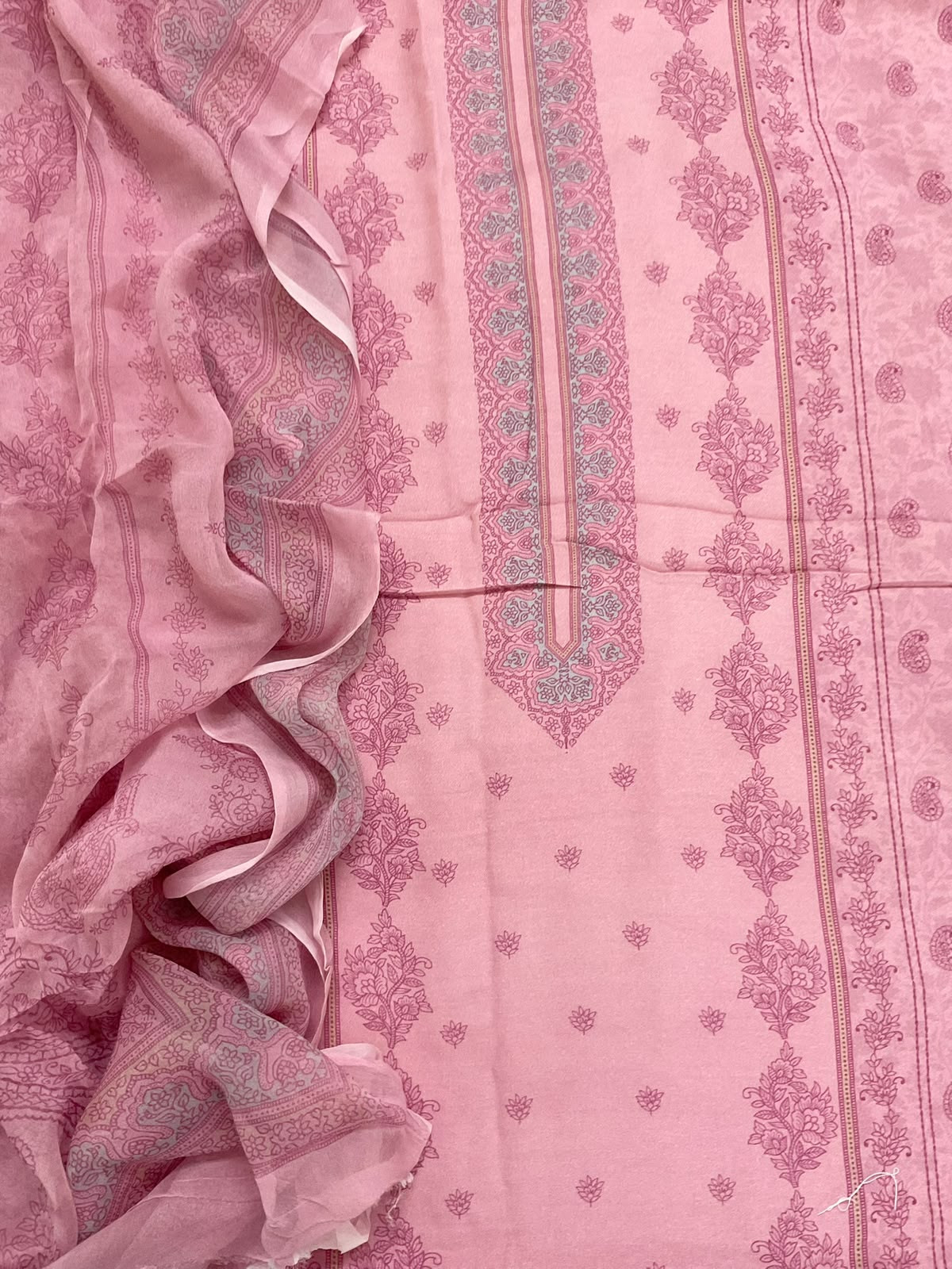 Pure Muslin Silk Printed Suit - Pink