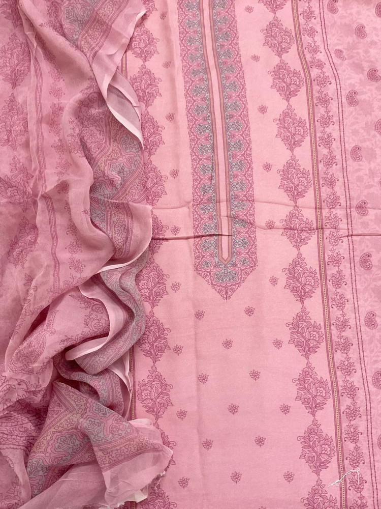 Image of Pure Muslin Silk Printed Suit - Pink