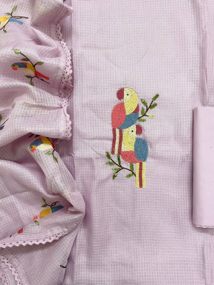 Image of Soft Kota Silk Embroidered Suit - Lavender