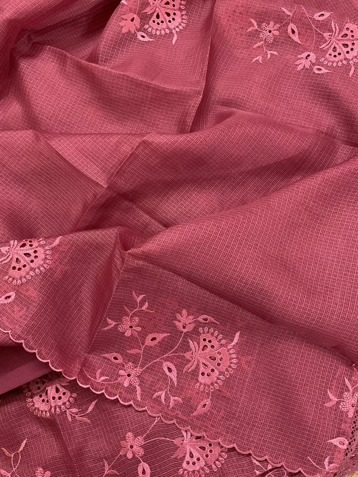 Soft Kota Silk Embroidered Suit - Peachish Pink