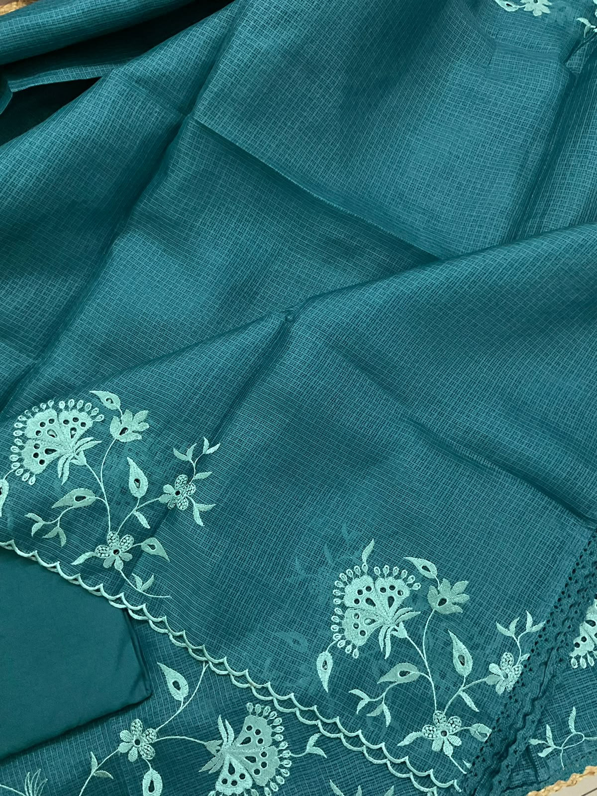Soft Kota Silk Embroidered Suit - Blue