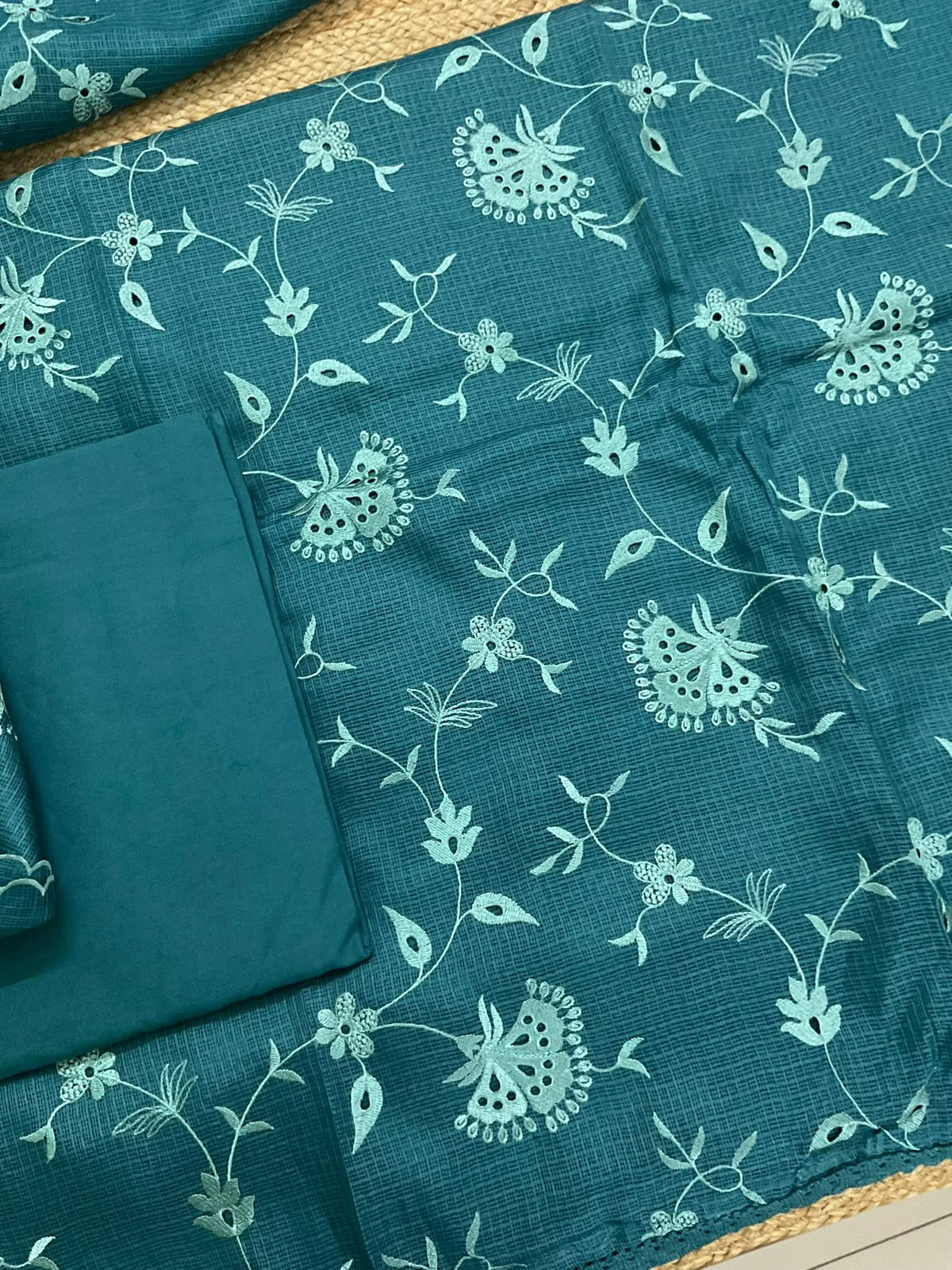 Soft Kota Silk Embroidered Suit - Blue