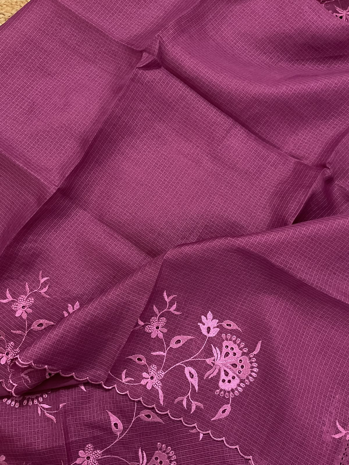 Soft Kota Silk Embroidered Suit - Magenta
