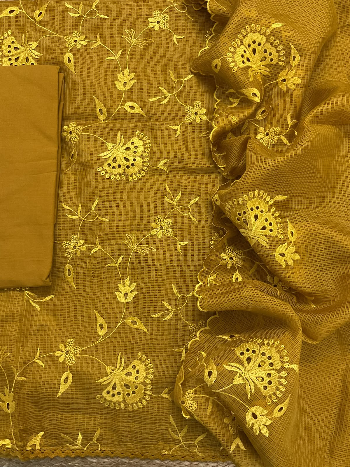Soft Kota Silk Embroidered Suit - Yellow