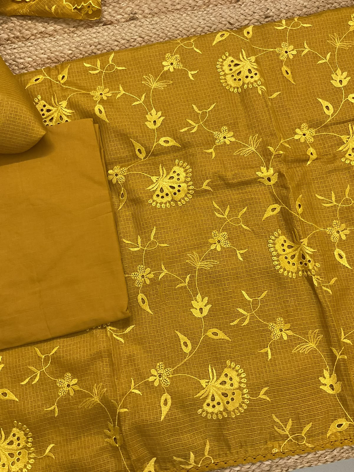 Soft Kota Silk Embroidered Suit - Yellow