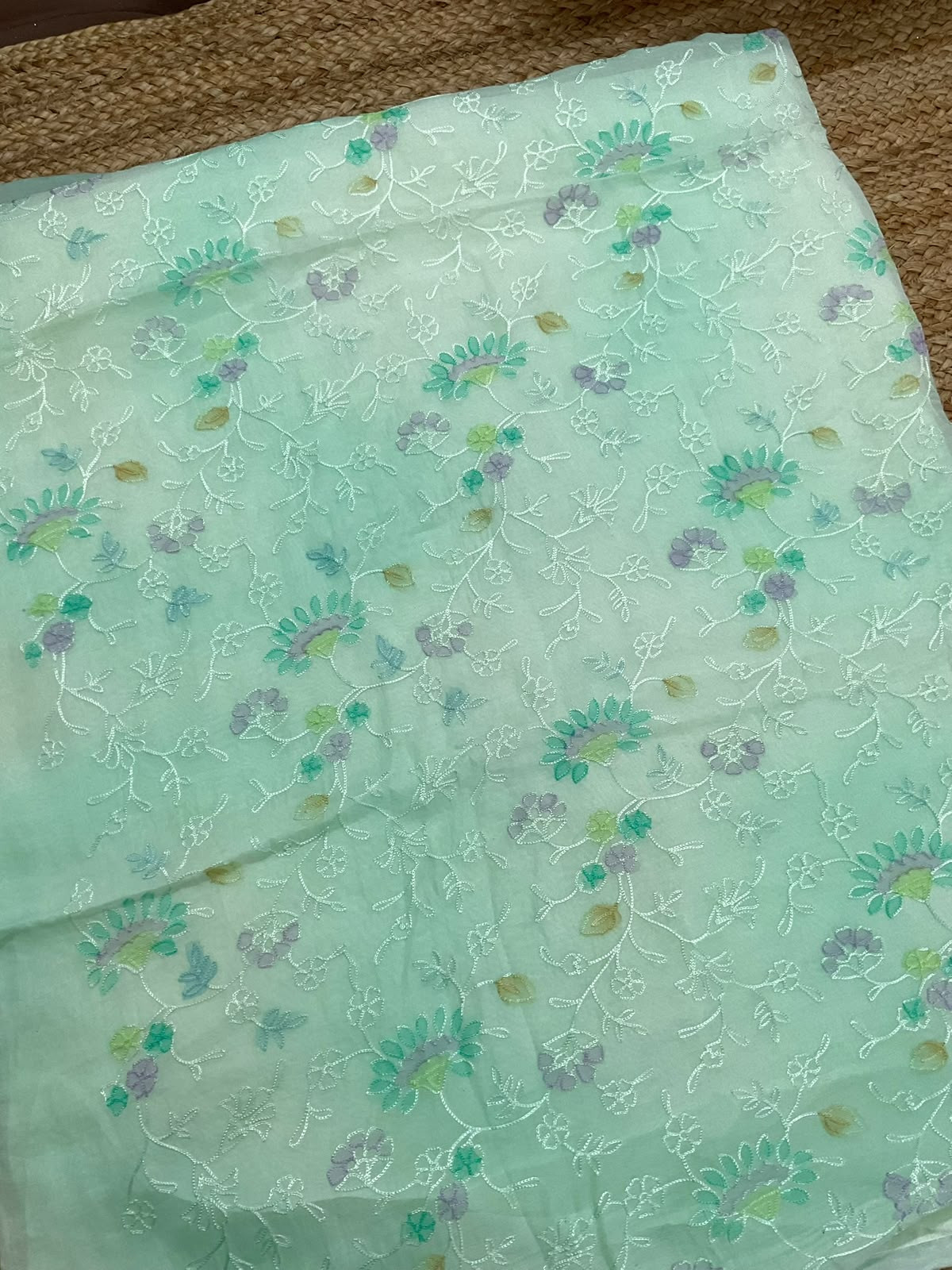 Pure Mul Chanderi Shaded Embroidered Suit - Green