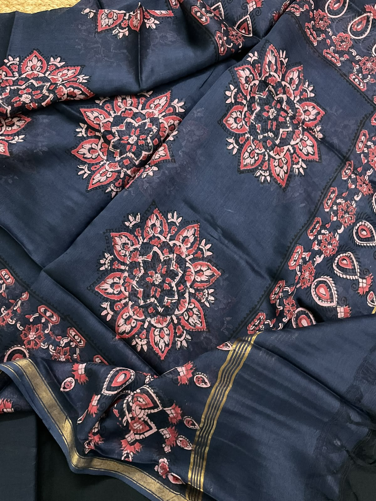 Pure Cotton Printed Embroidered Suit - Black
