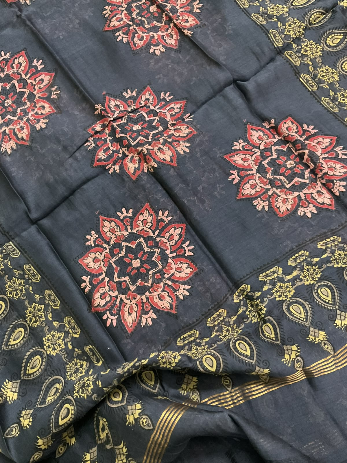 Pure Cotton Printed Embroidered Suit - Black