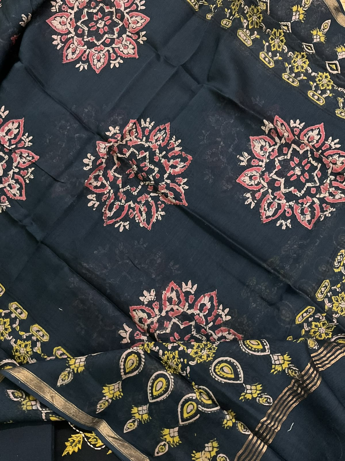 Pure Cotton Printed Embroidered Suit - Black