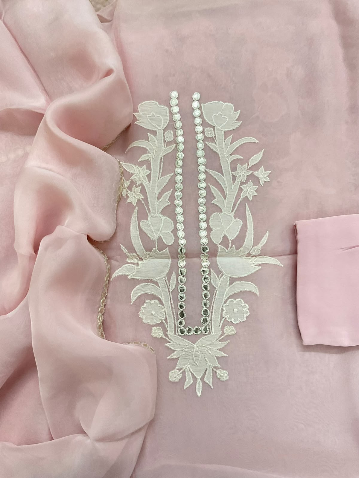 Pure Organza Embroidered Suit - Pink