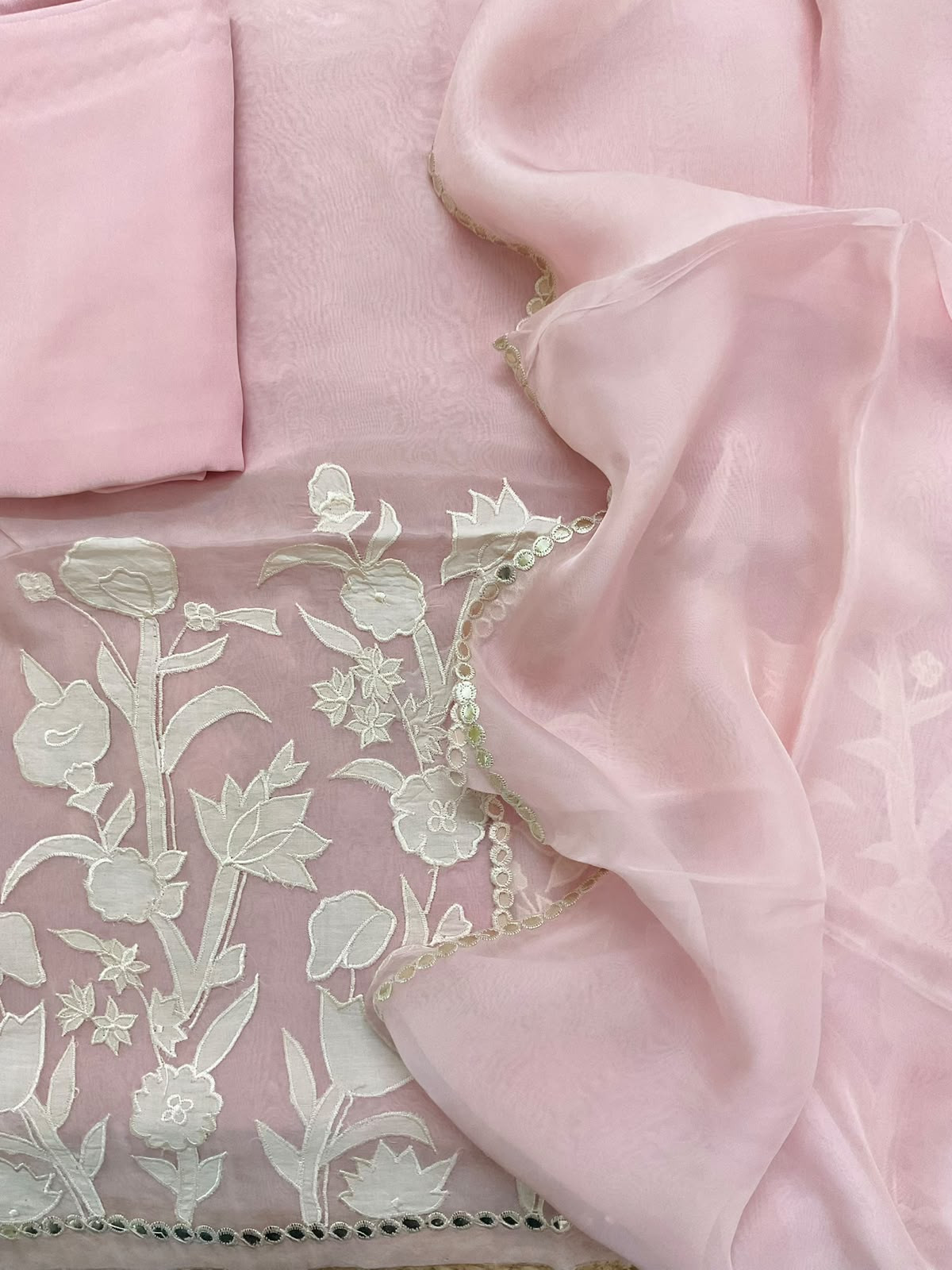 Pure Organza Embroidered Suit - Pink