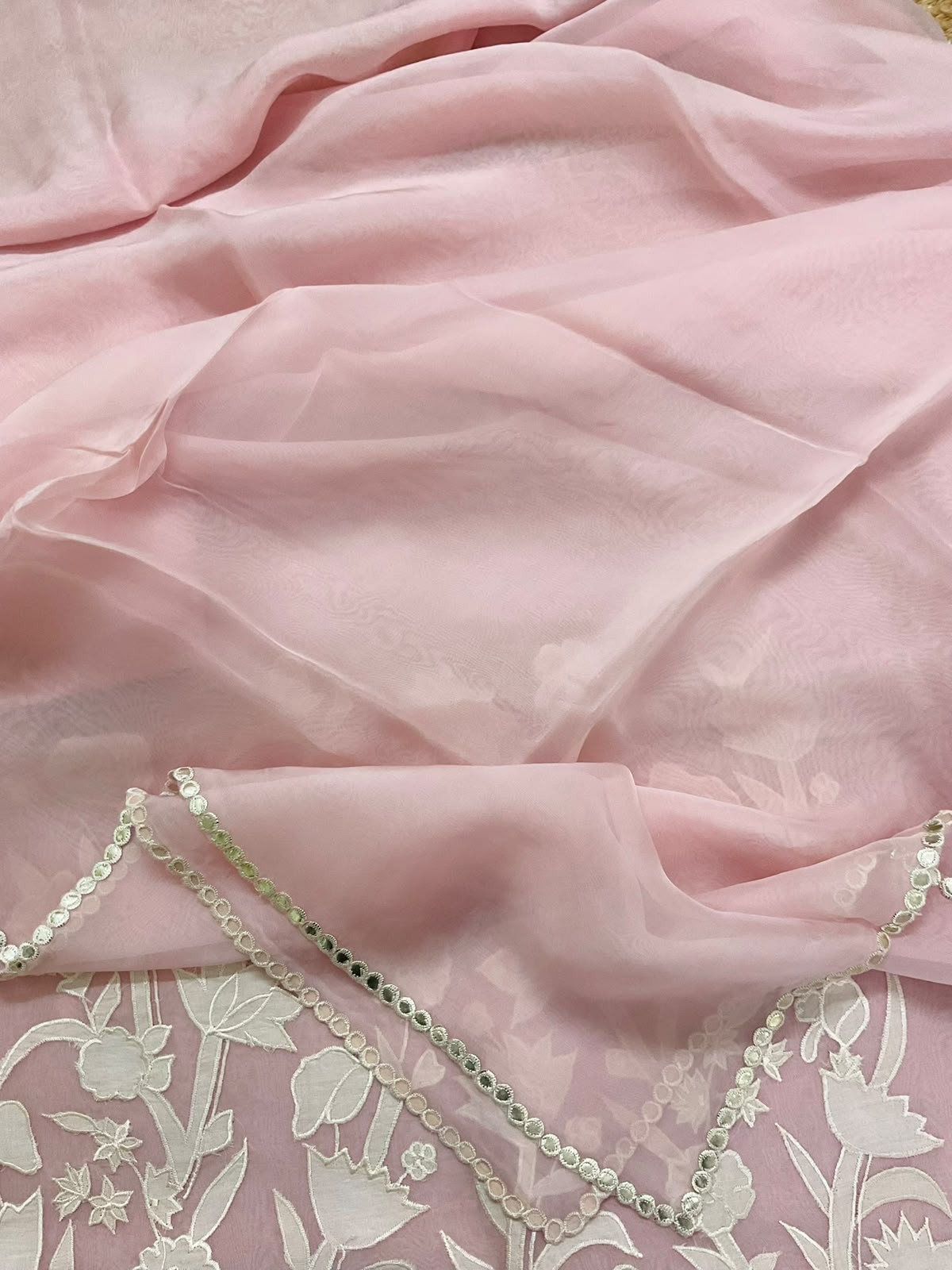 Pure Organza Embroidered Suit - Pink