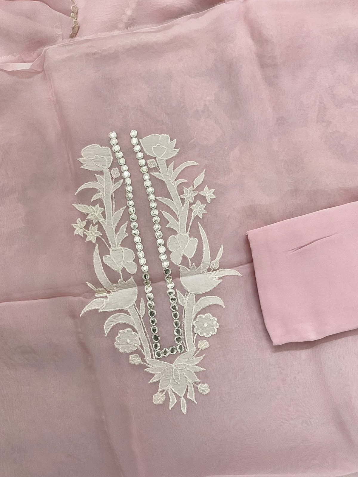 Pure Organza Embroidered Suit - Pink
