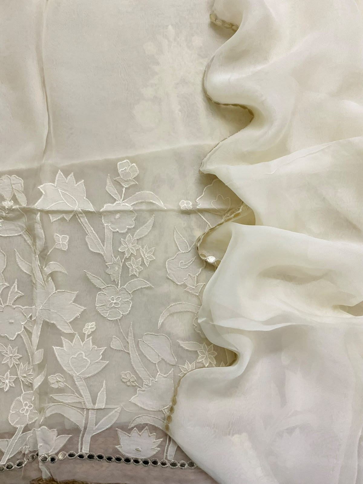 Pure Organza Embroidered Suit - Offwhite