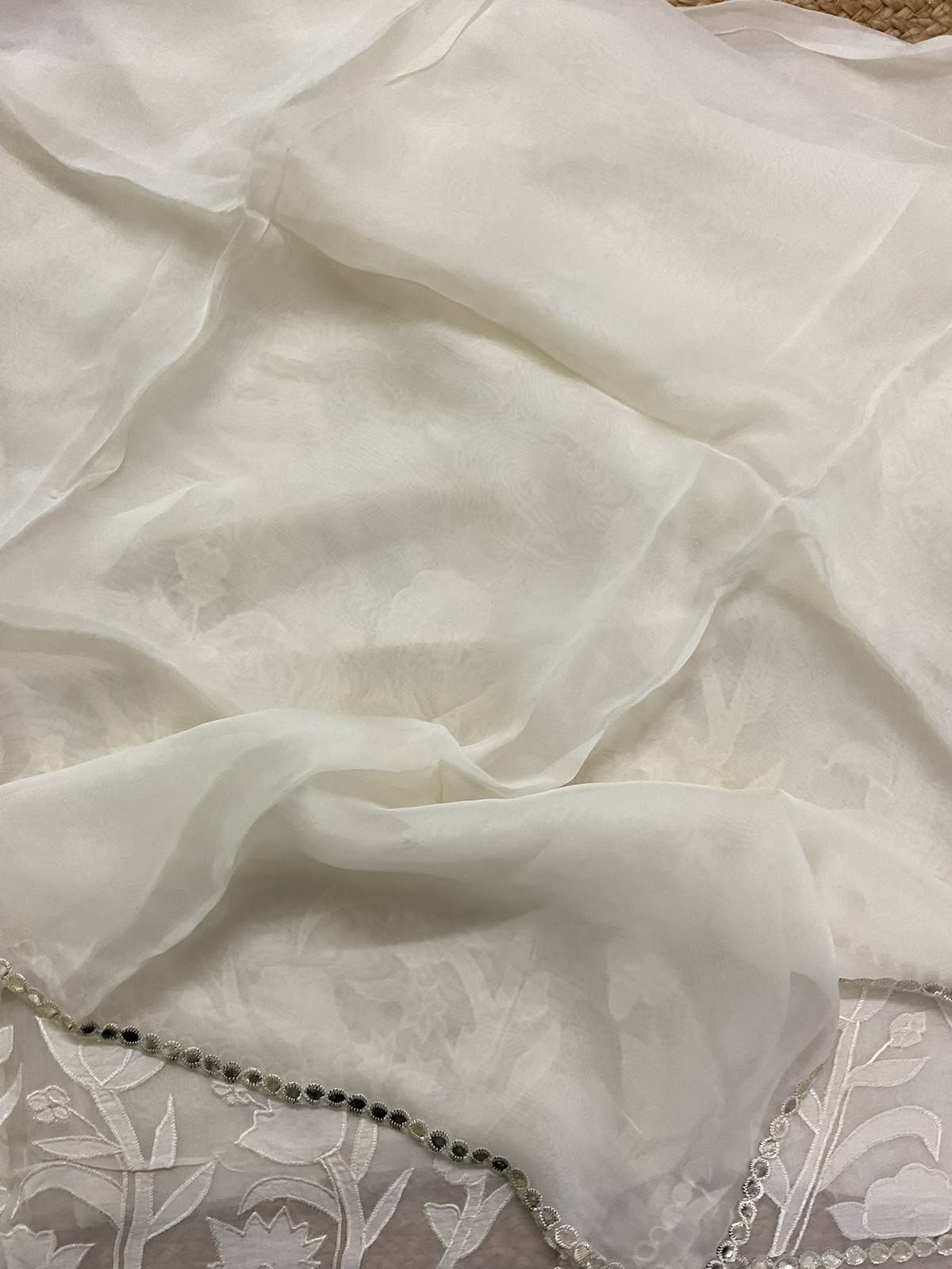Pure Organza Embroidered Suit - Offwhite