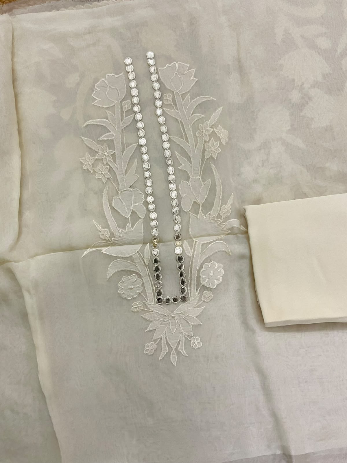 Pure Organza Embroidered Suit - Offwhite