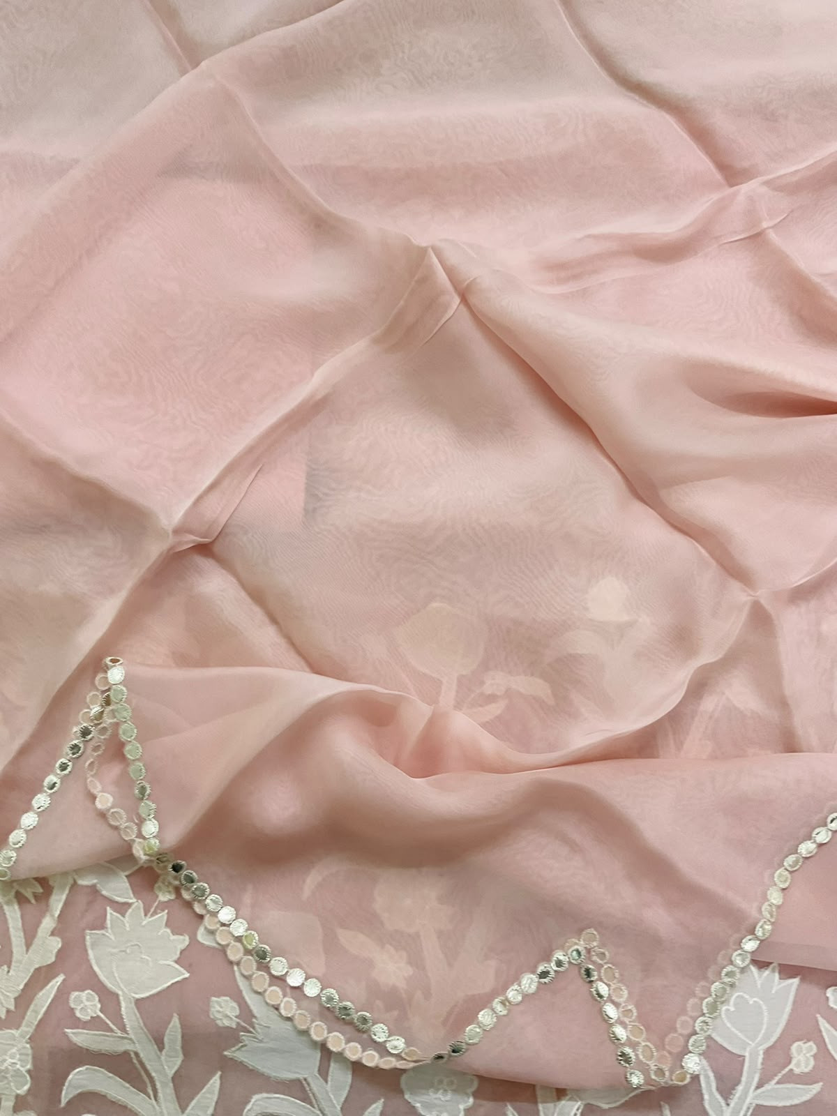 Pure Organza Embroidered Suit - Peach