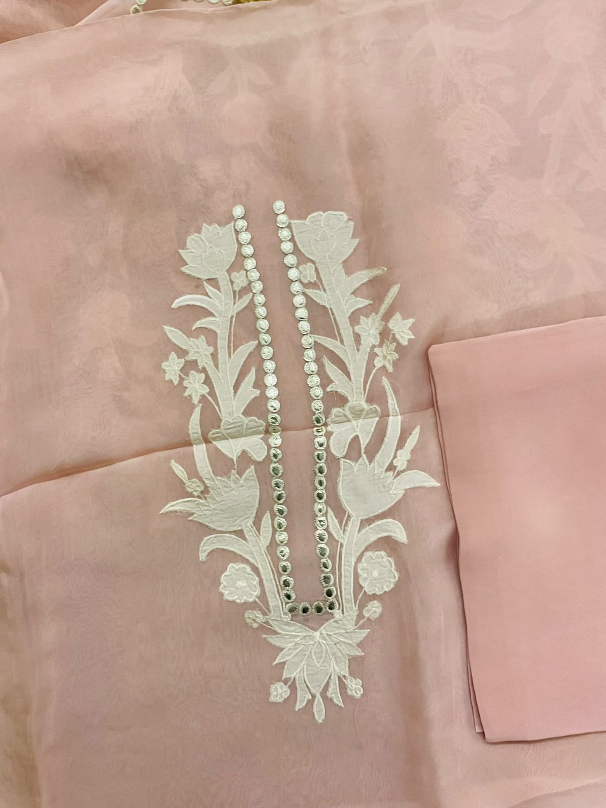 Pure Organza Embroidered Suit - Peach