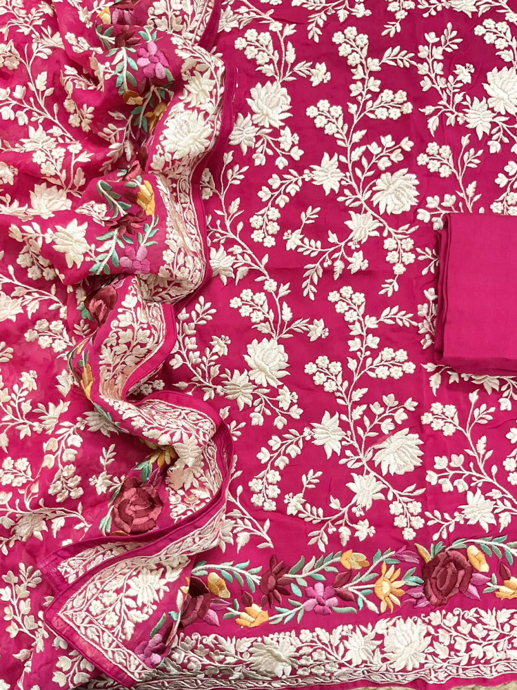 Image of Pure Fine Georgette Embroidered Suit - Pink