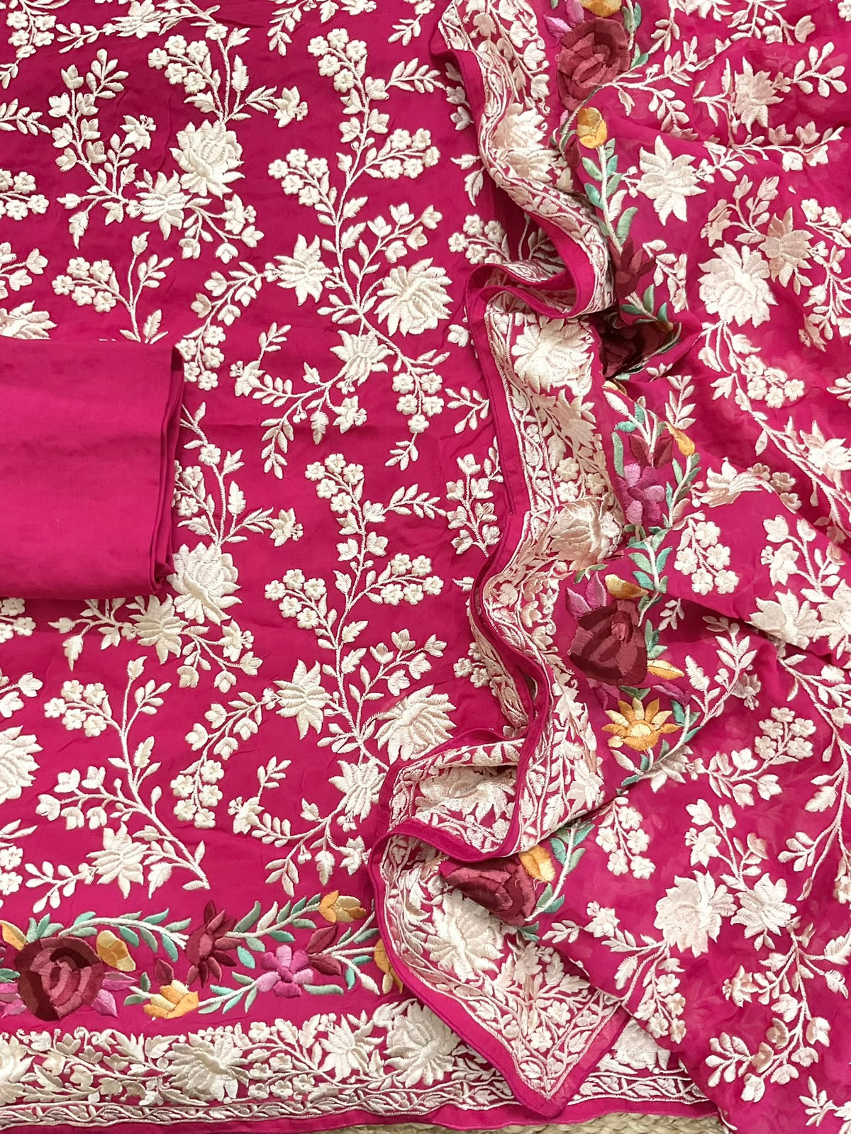 Pure Fine Georgette Embroidered Suit - Pink