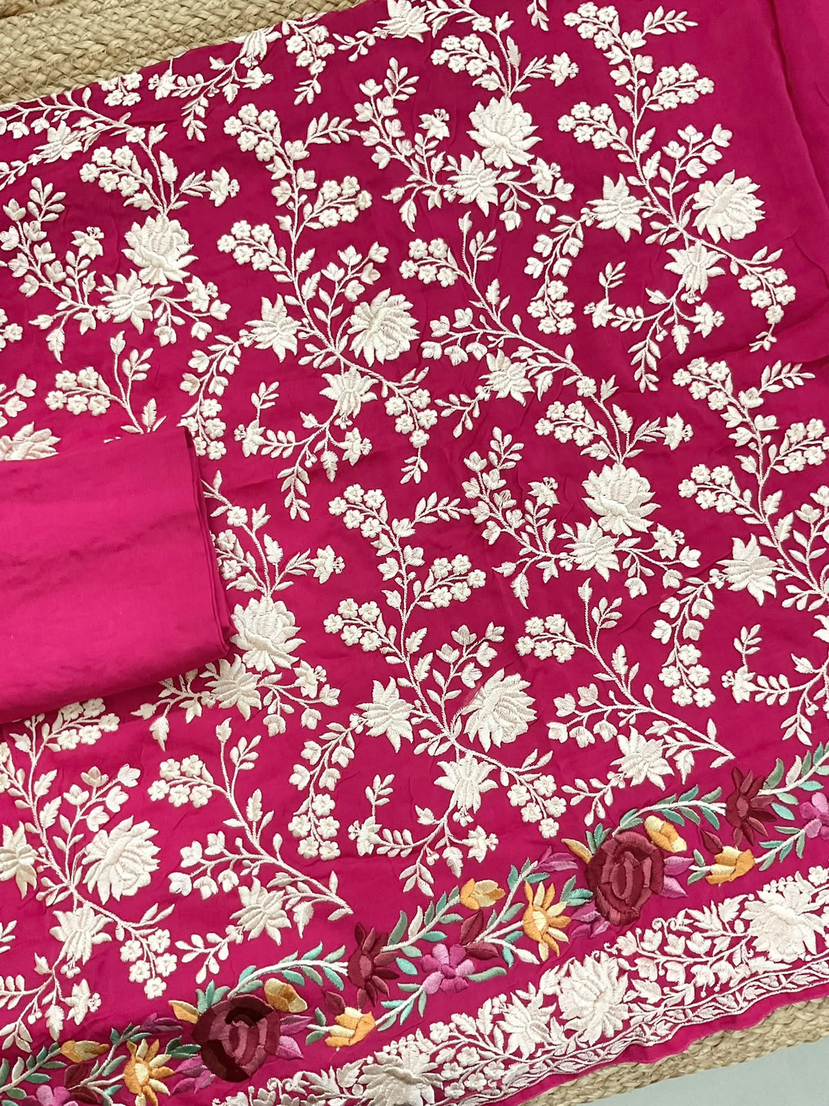 Pure Fine Georgette Embroidered Suit - Pink
