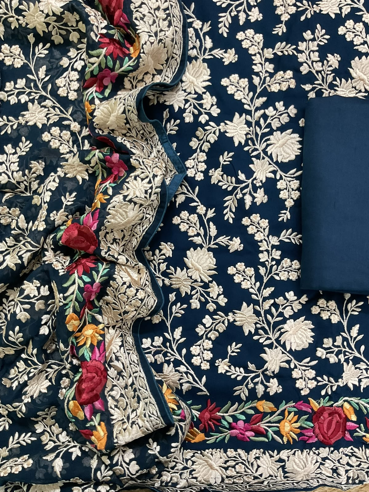 Pure Fine Georgette Embroidered Suit - Blue