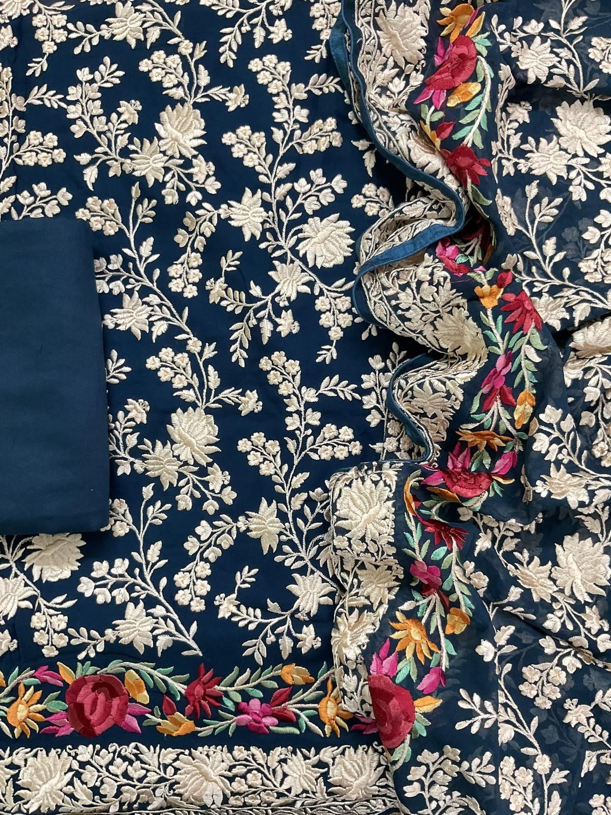 Pure Fine Georgette Embroidered Suit - Blue