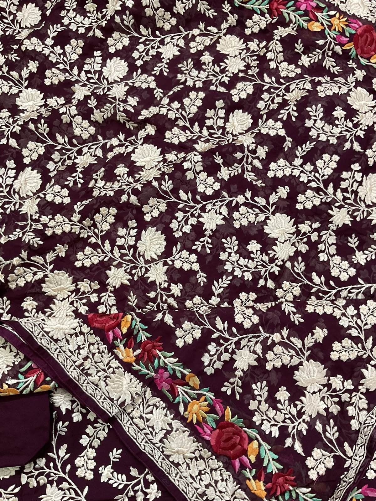 Pure Fine Georgette Embroidered Suit - Dark Maroon