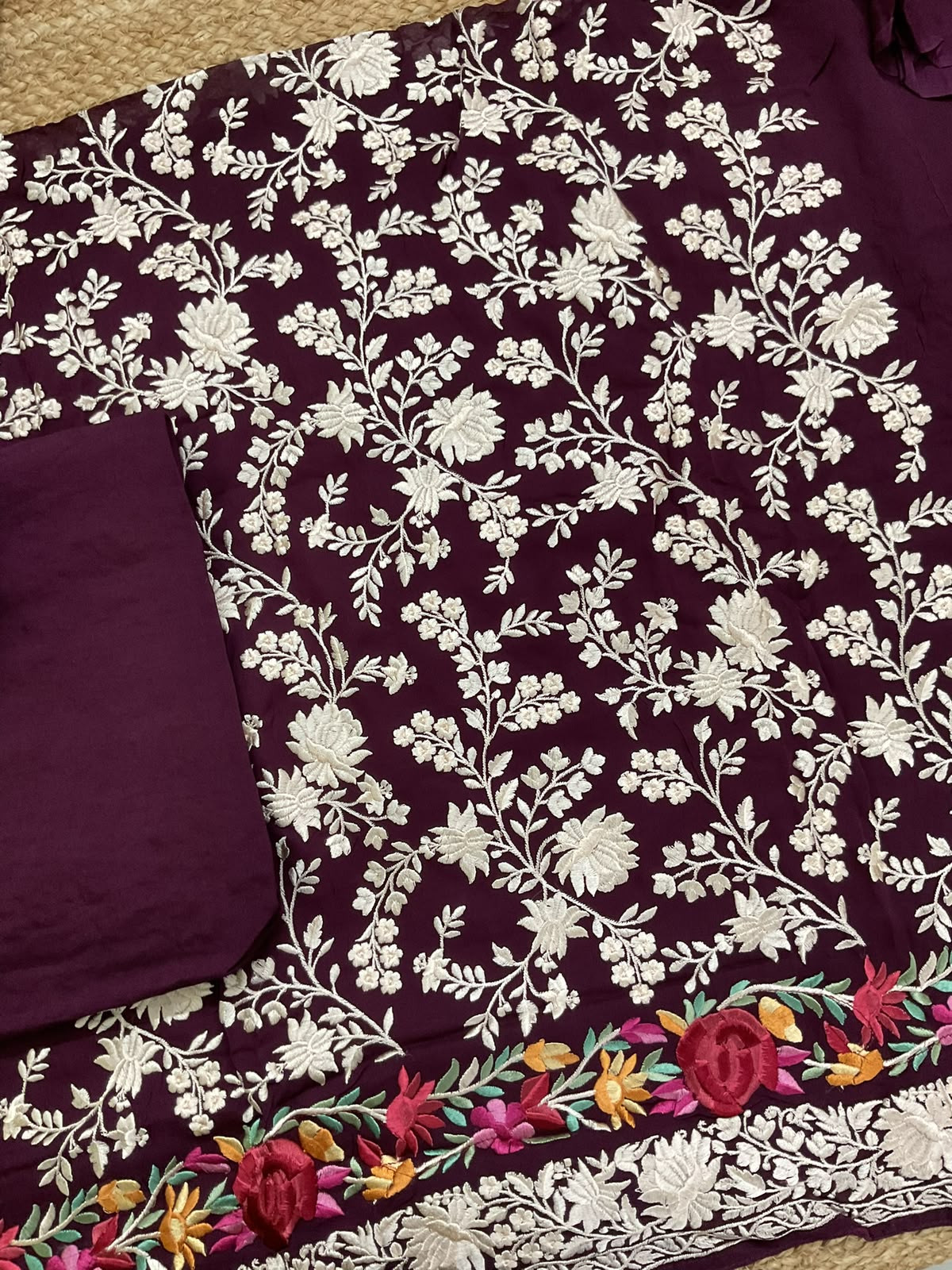 Pure Fine Georgette Embroidered Suit - Dark Maroon