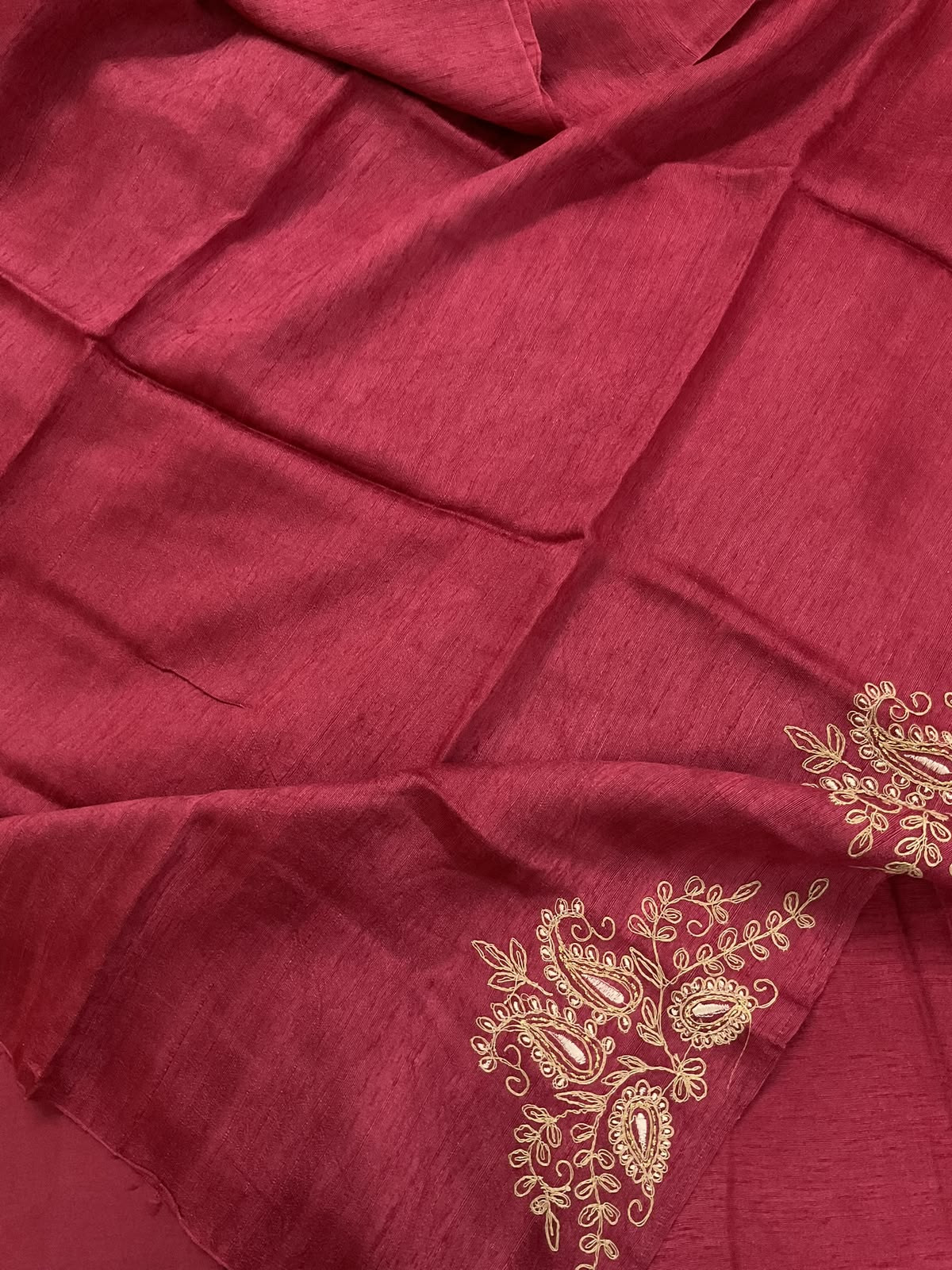 Pure Raw Silk Embroidered Suit - Rustic Red