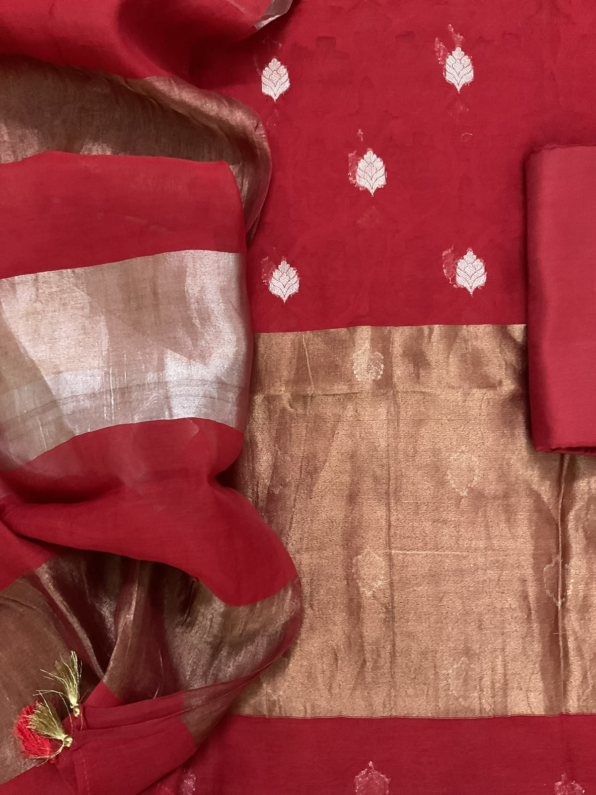 Pure Mul Chanderi Self Weaved Banarasi Weaved Suit - Dark Red