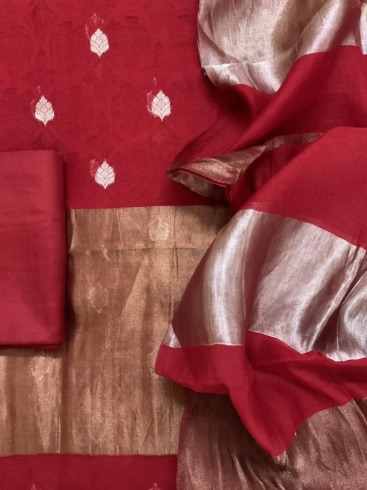 Pure Mul Chanderi Self Weaved Banarasi Weaved Suit - Dark Red