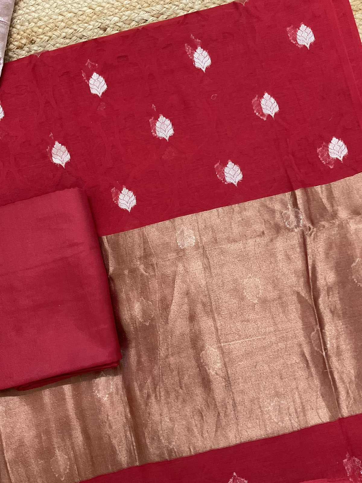 Pure Mul Chanderi Self Weaved Banarasi Weaved Suit - Dark Red